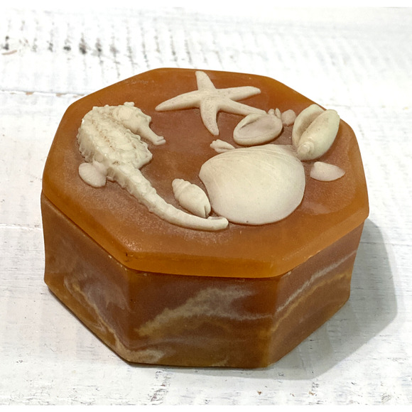 Vintage Design Gifts Soapstone Sea Horse Shells Starfish Trinket Box - Picture 10 of 11